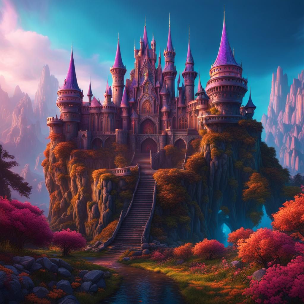 Psychedelic Fantasy Castle in Detailed Matte Painting