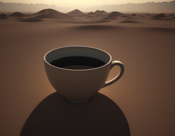 Surreal Teacup in Desert Landscape Painting