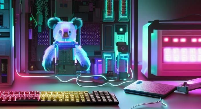 Cyberpunk Koala Hacker in Retro VR Style