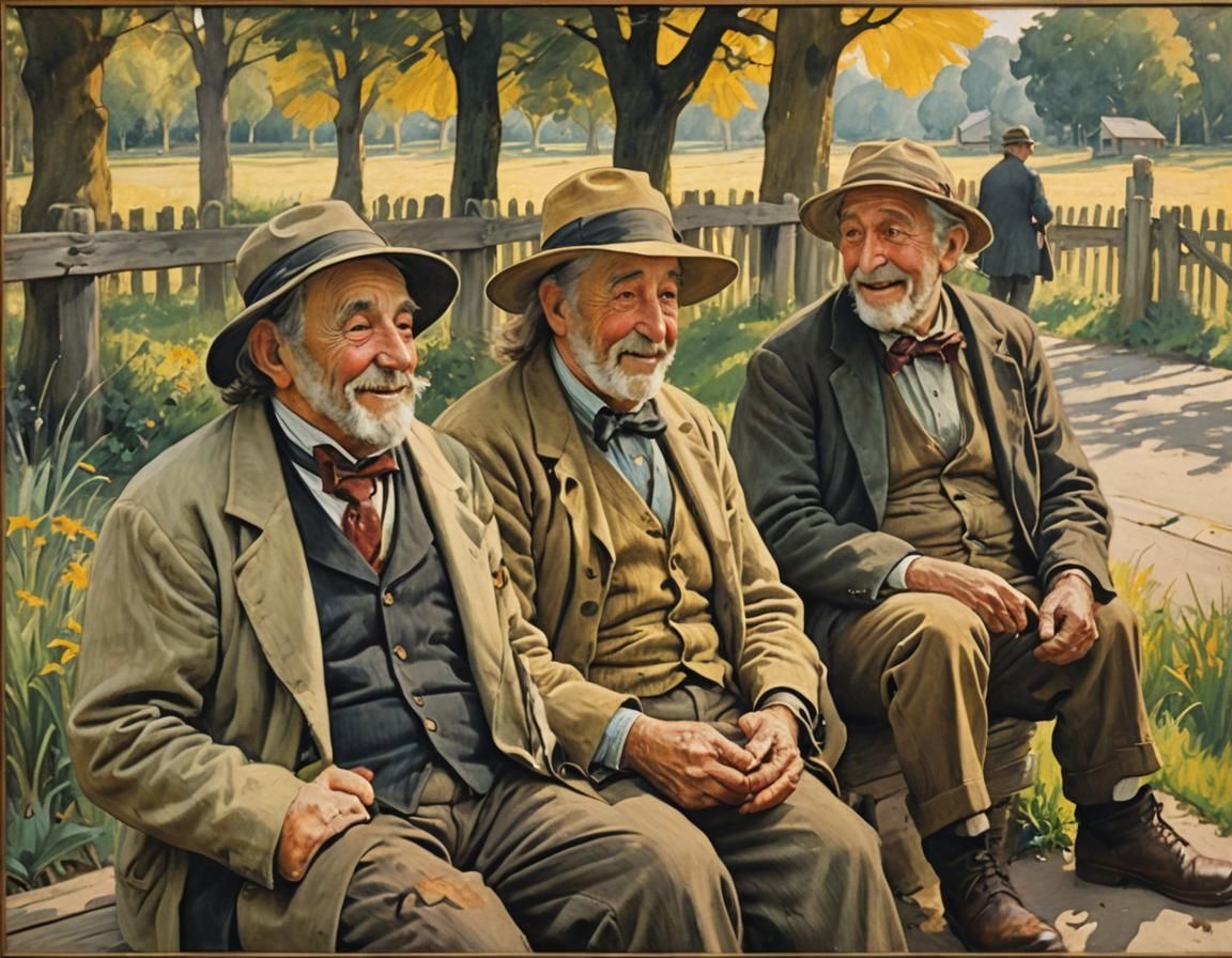 Impressionist Painting of Elderly Couple at Picnic