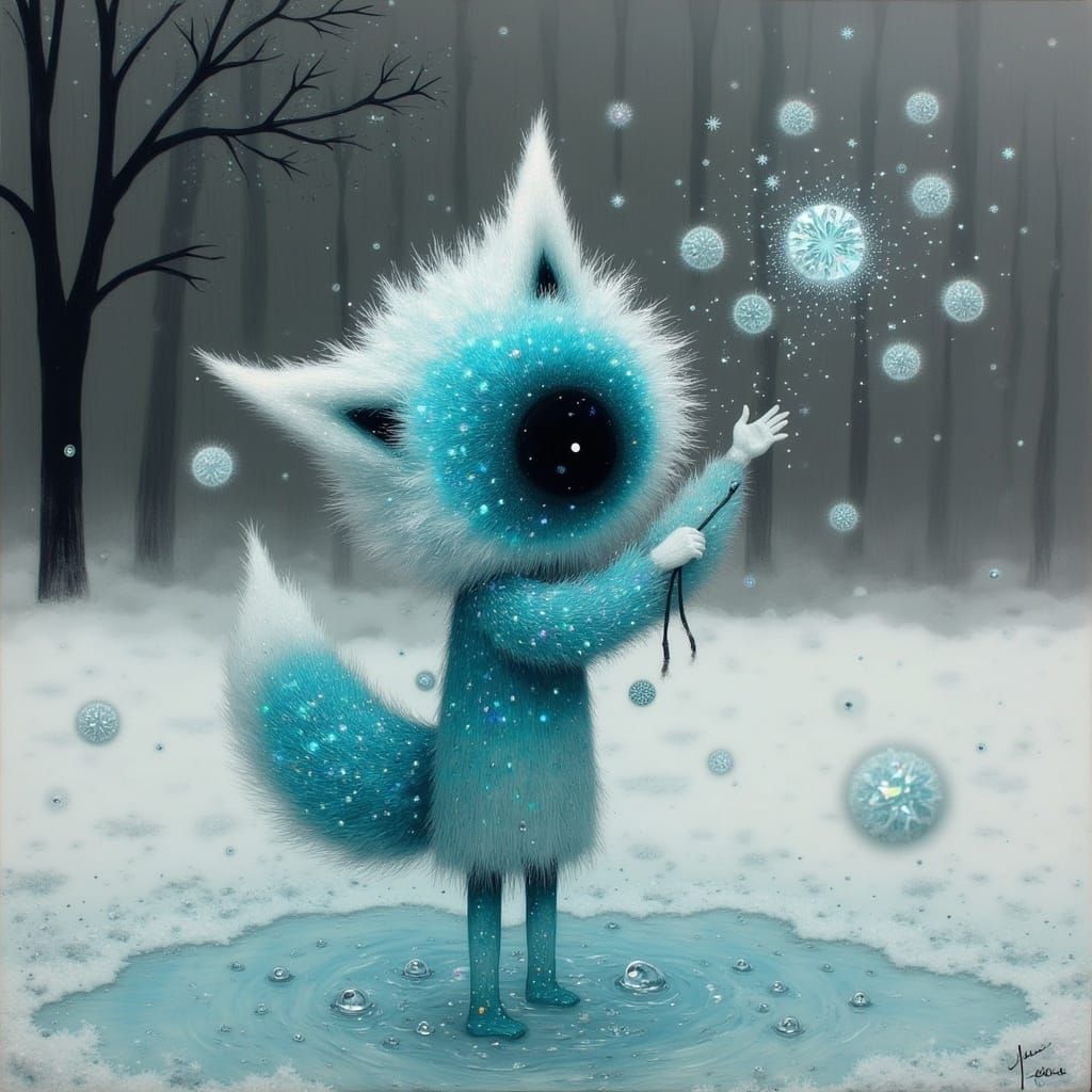 Whimsical Snow Fox Kit Leaps into Frosty Wonderland