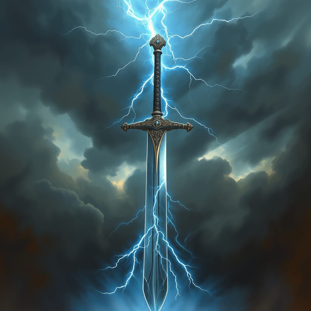 Majestic Broad Sword in Turbulent Stormy Landscape