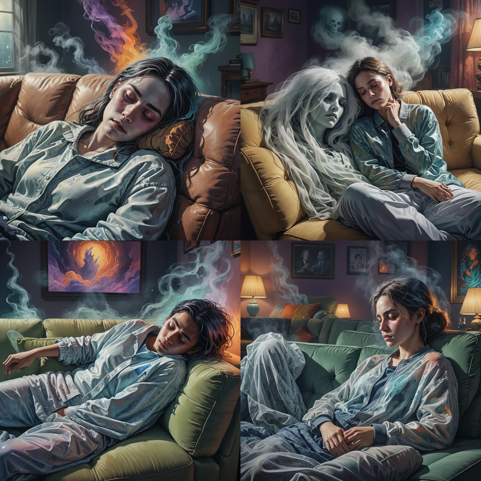 Ghostly Figure Watches Sleeping Woman: Hyperrealistic Concep...