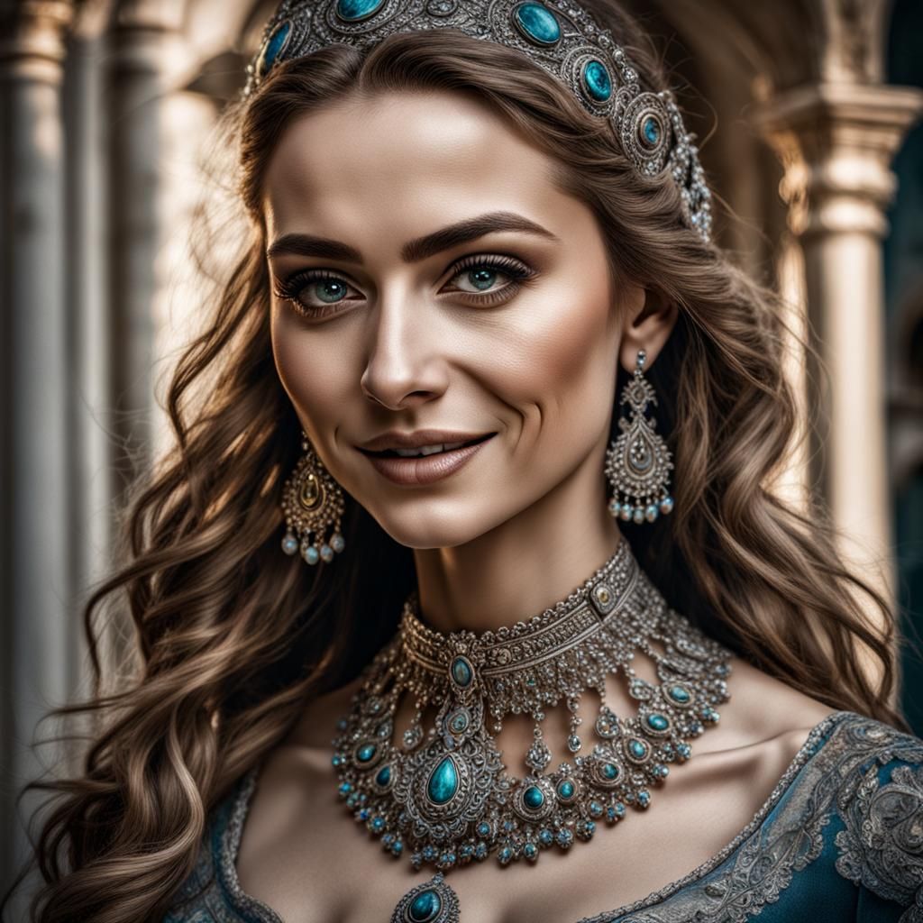 Joyful Blonde Woman in Hyperrealistic Style