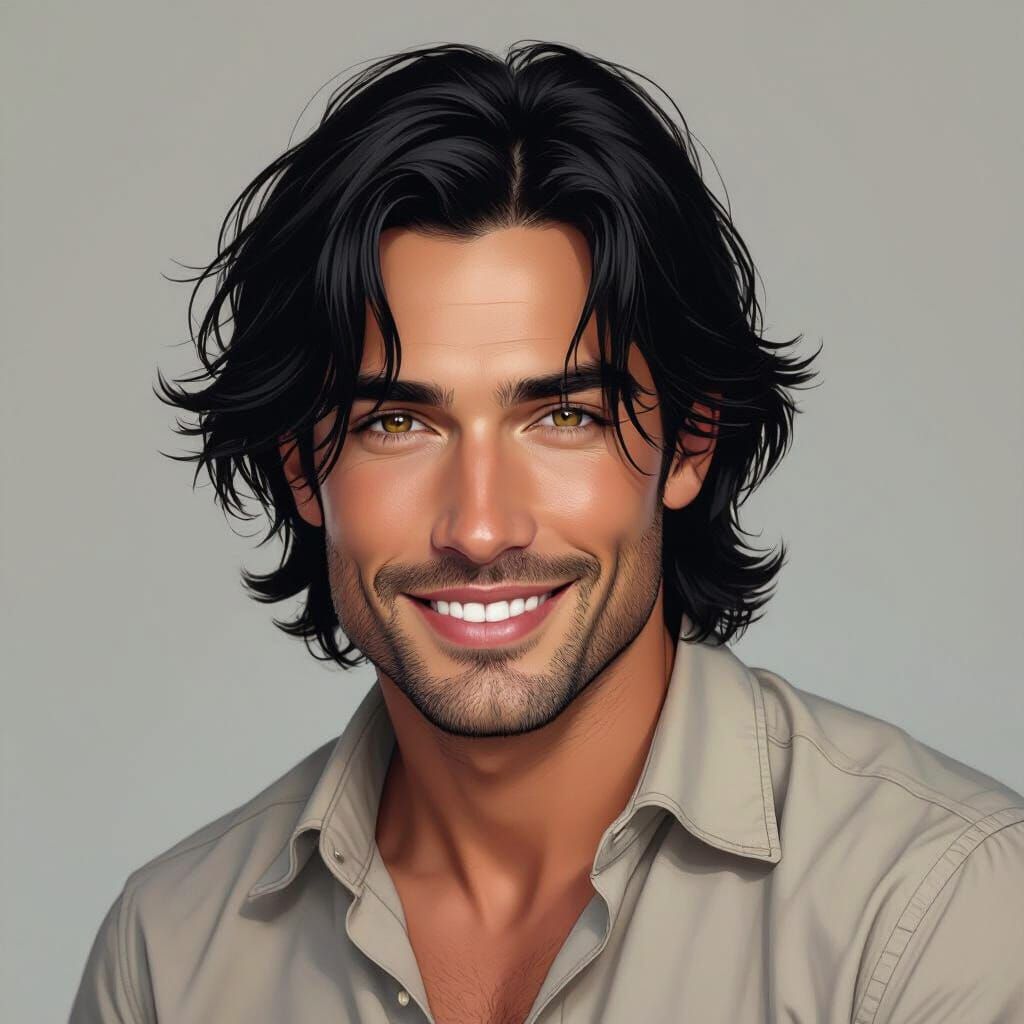 Handsome Man with Jet-Black Hair in Sci-Fi Style