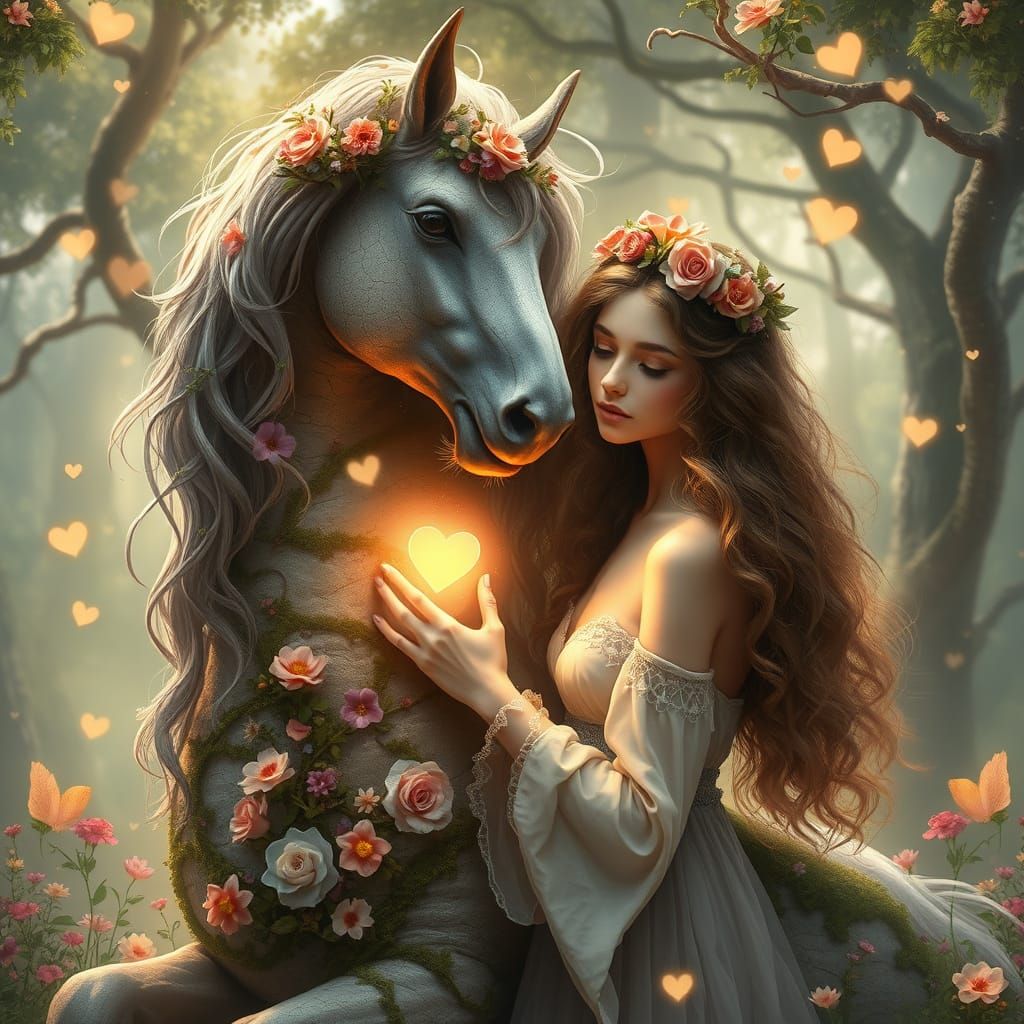 Surreal Digital Painting of a Unicorn in a Vibrant Floral La...