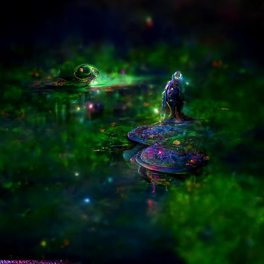 Cosmic Frog on Galactic Lily Pad, Hyperrealistic Digital Art
