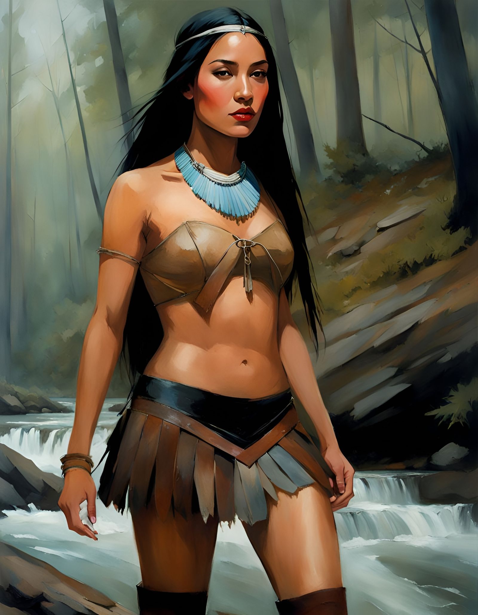 Elegant Pocahontas Portrait in Forest River