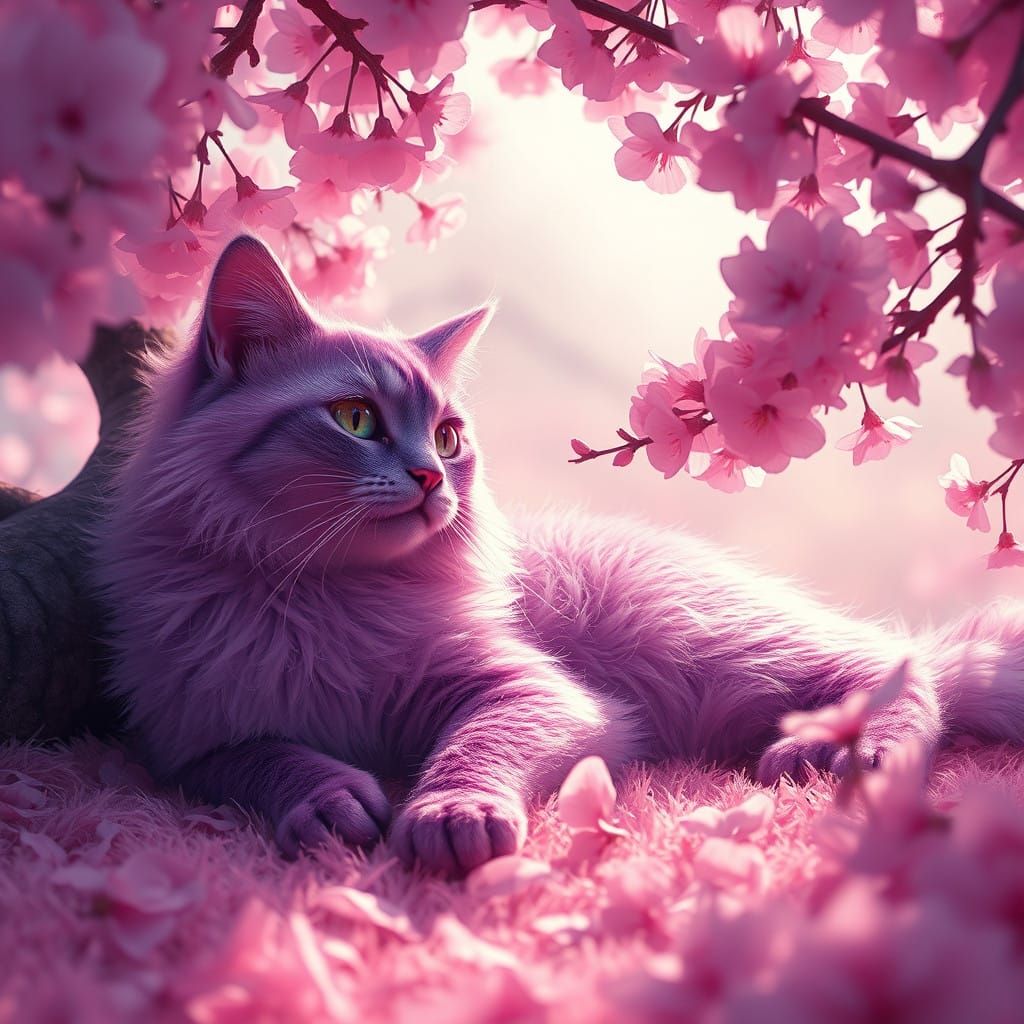 Majestic Purple Cat in Enchanted Fantasy Realm