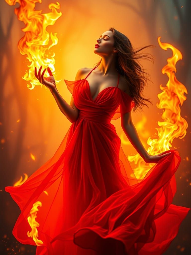Fiery Woman in Dreamlike Digital Art