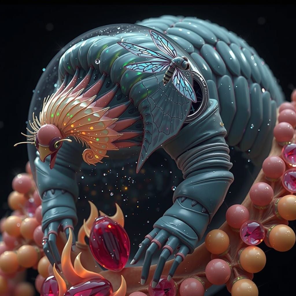 Surreal Snowglobe Scene in Digital Anime 3D Style