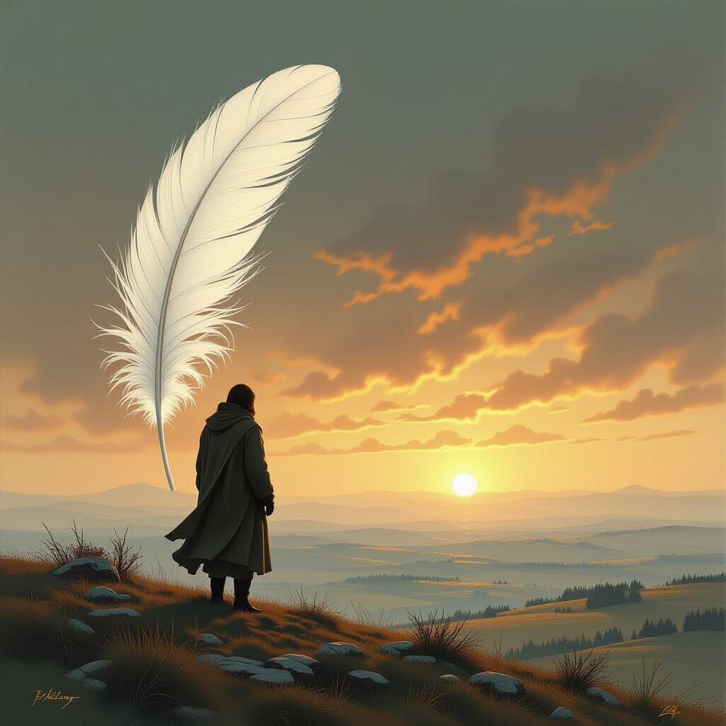 Surreal Landscape Within Feather, Blending Styles