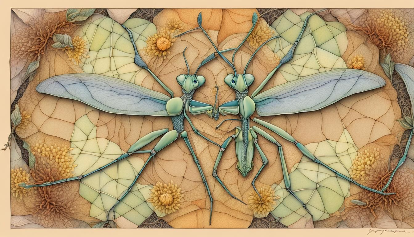 Biomechanical Praying Mantis with Quantum Zentangle