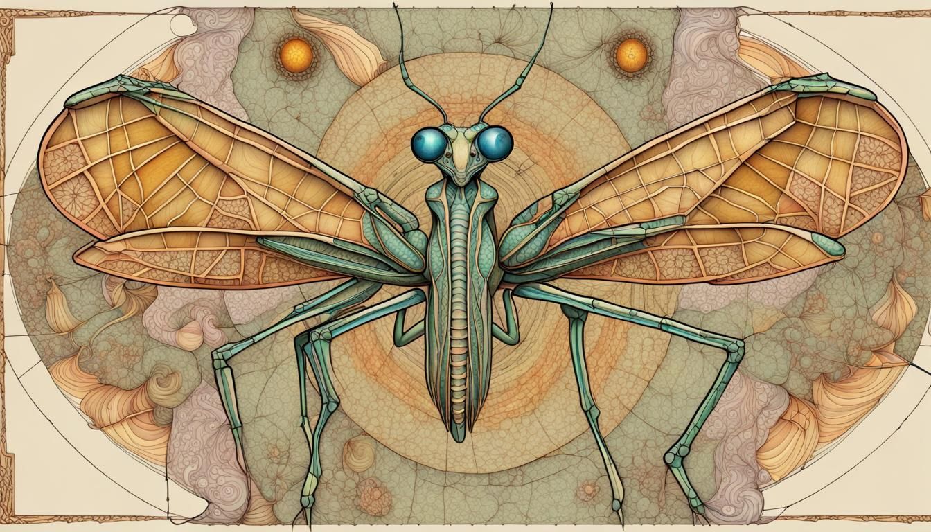 Praying Mantis in Quantum Zentangle Style