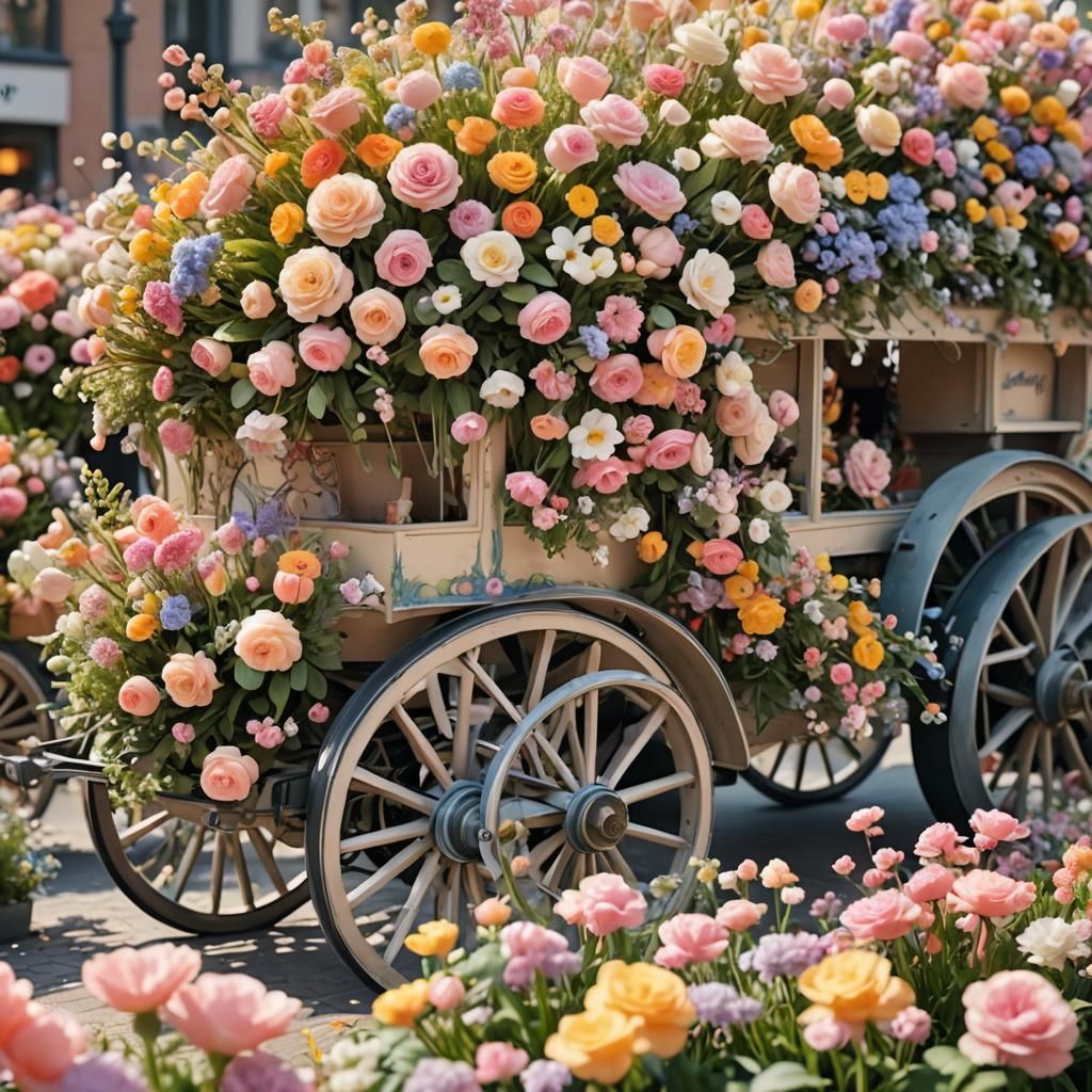 Giant Floral Parade Float in Motion: Macro Photography