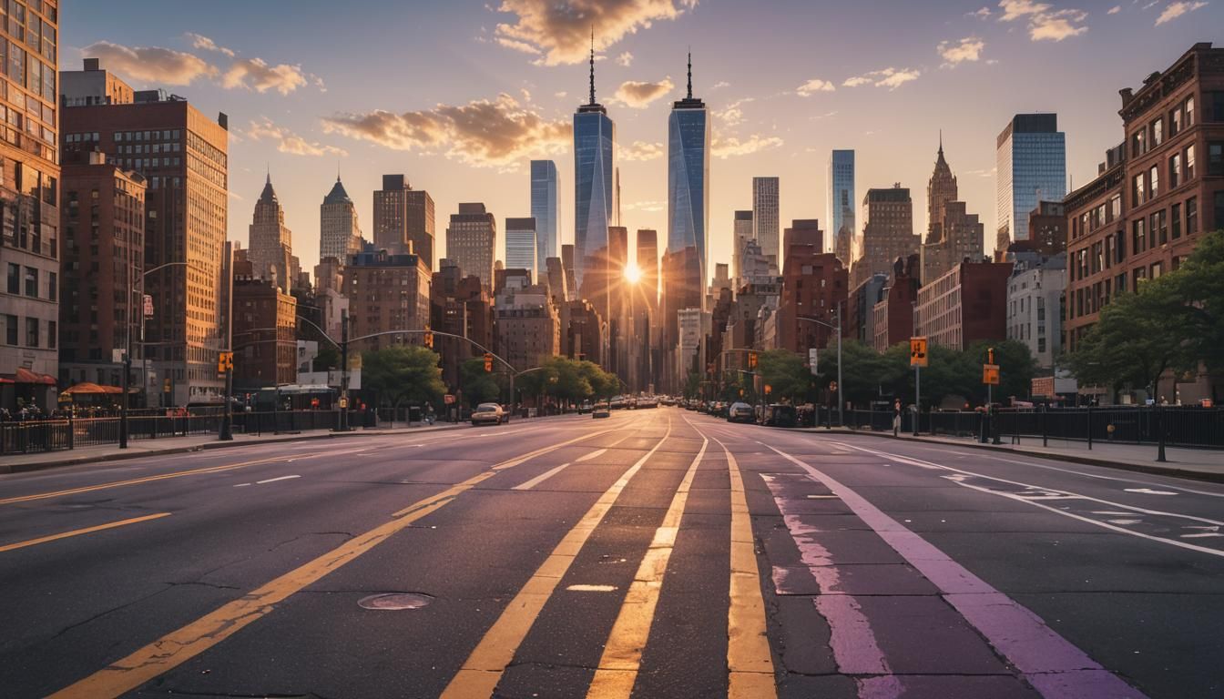 Golden Hour Panorama of Manhattan in Hyper-Realistic Style