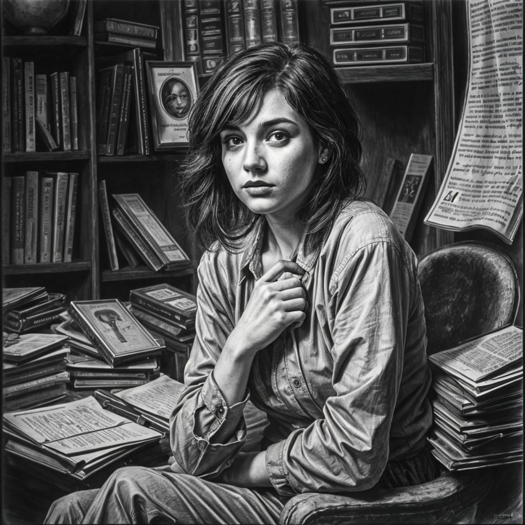 Elegant Young Scholar in Charcoal Drawing