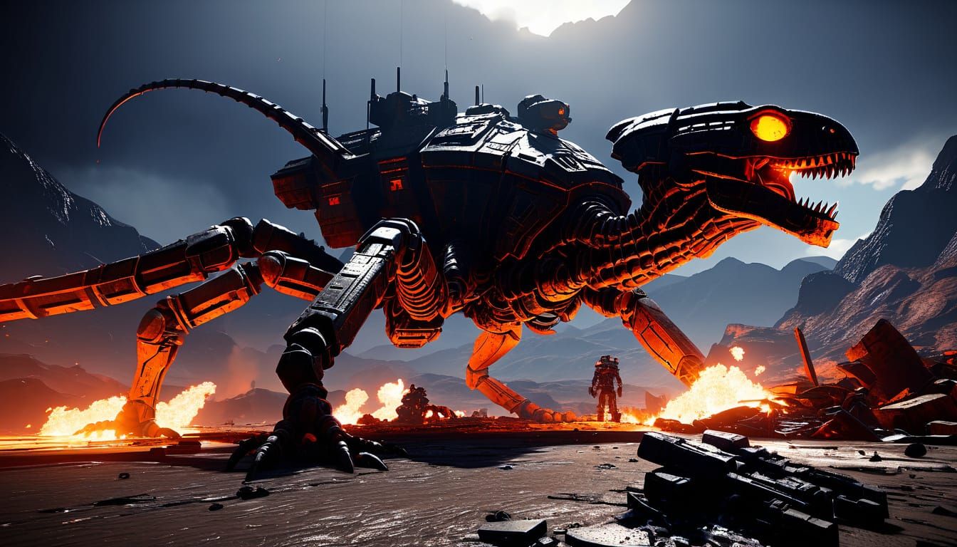 Epic Space Battle in a Scorched Alien Landscape