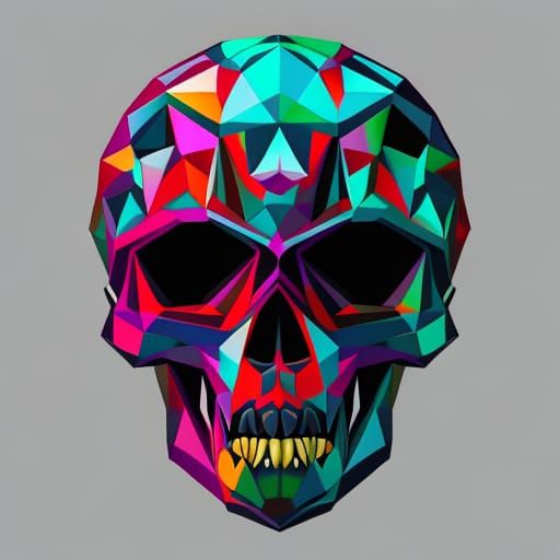 Calavera Vampire Skull in Cubist Art Deco Style