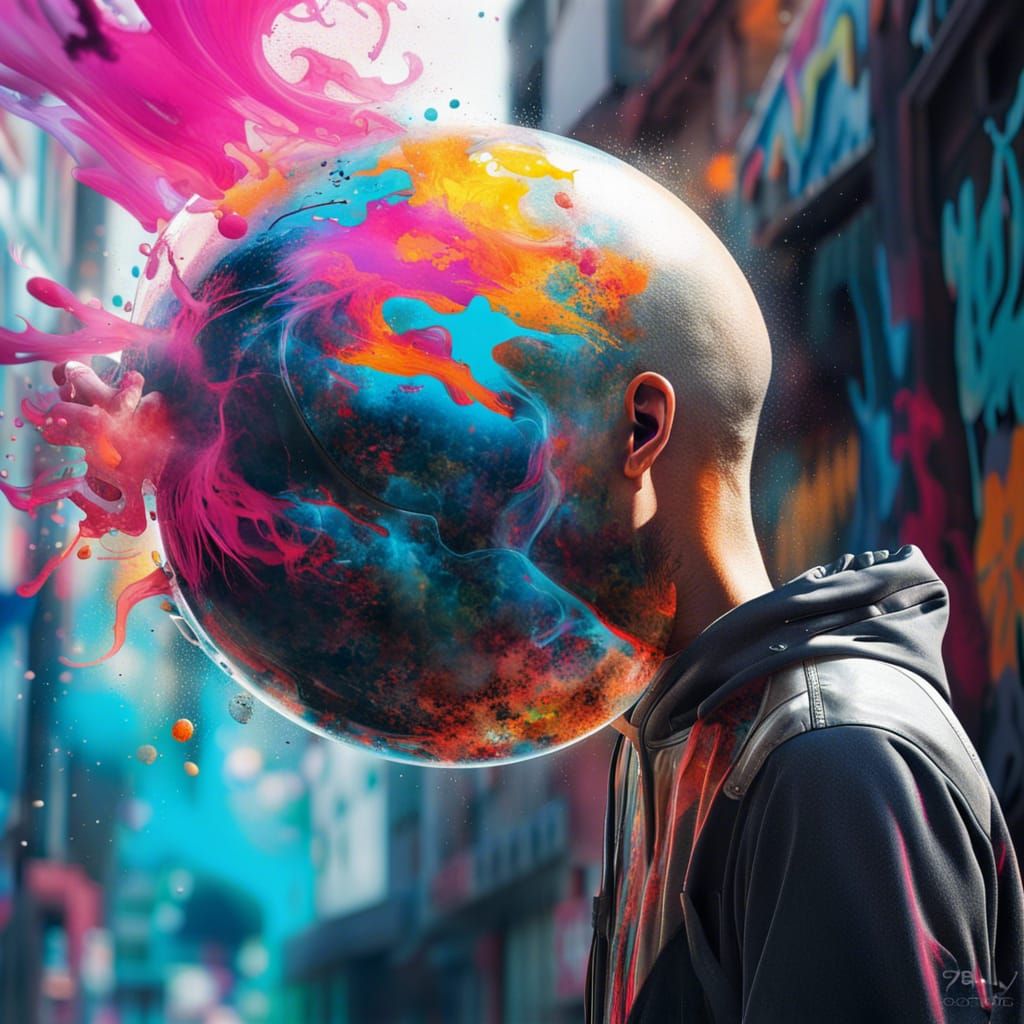 Hyperrealistic Double Exposure of Person and Energy Ball