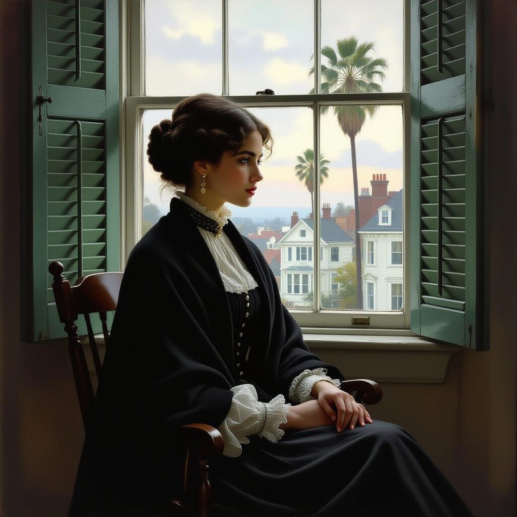 Victorian Woman by Window in Romantic Realist Style