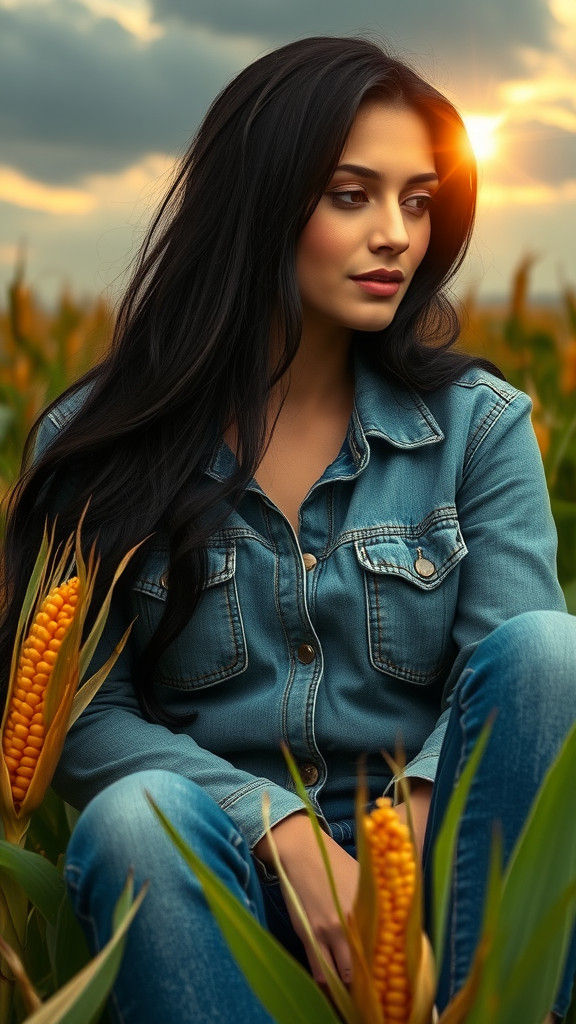 Woman in Cornfield with Ethereal Light