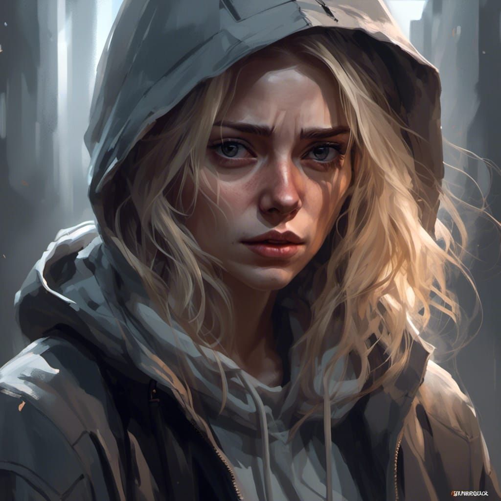 Lonely Woman in Shadows: Digital Art Portrait