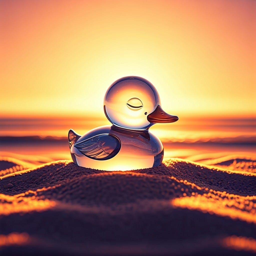 Glass Duckling Dreams on Sunlit Beach: 3D Render