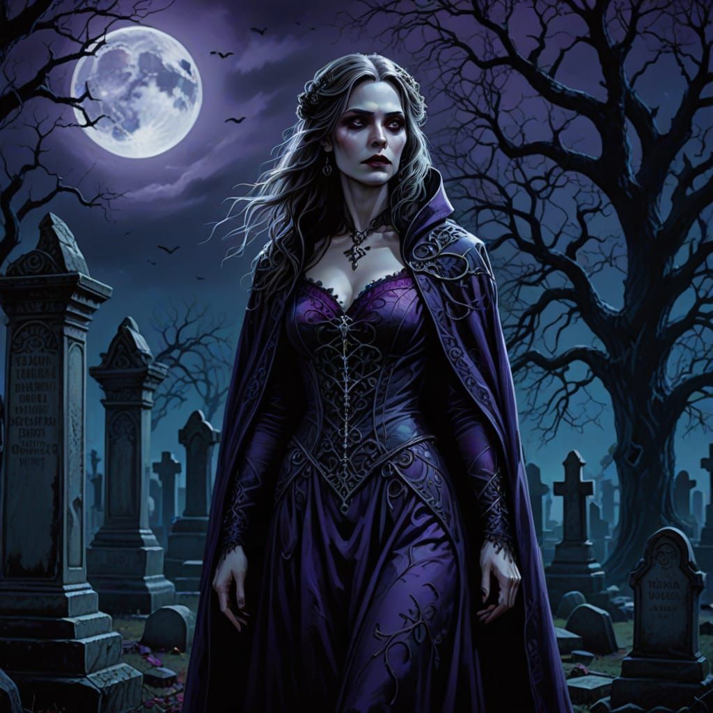 Female Vampire in Graveyard: Dark Fantasy Artwork