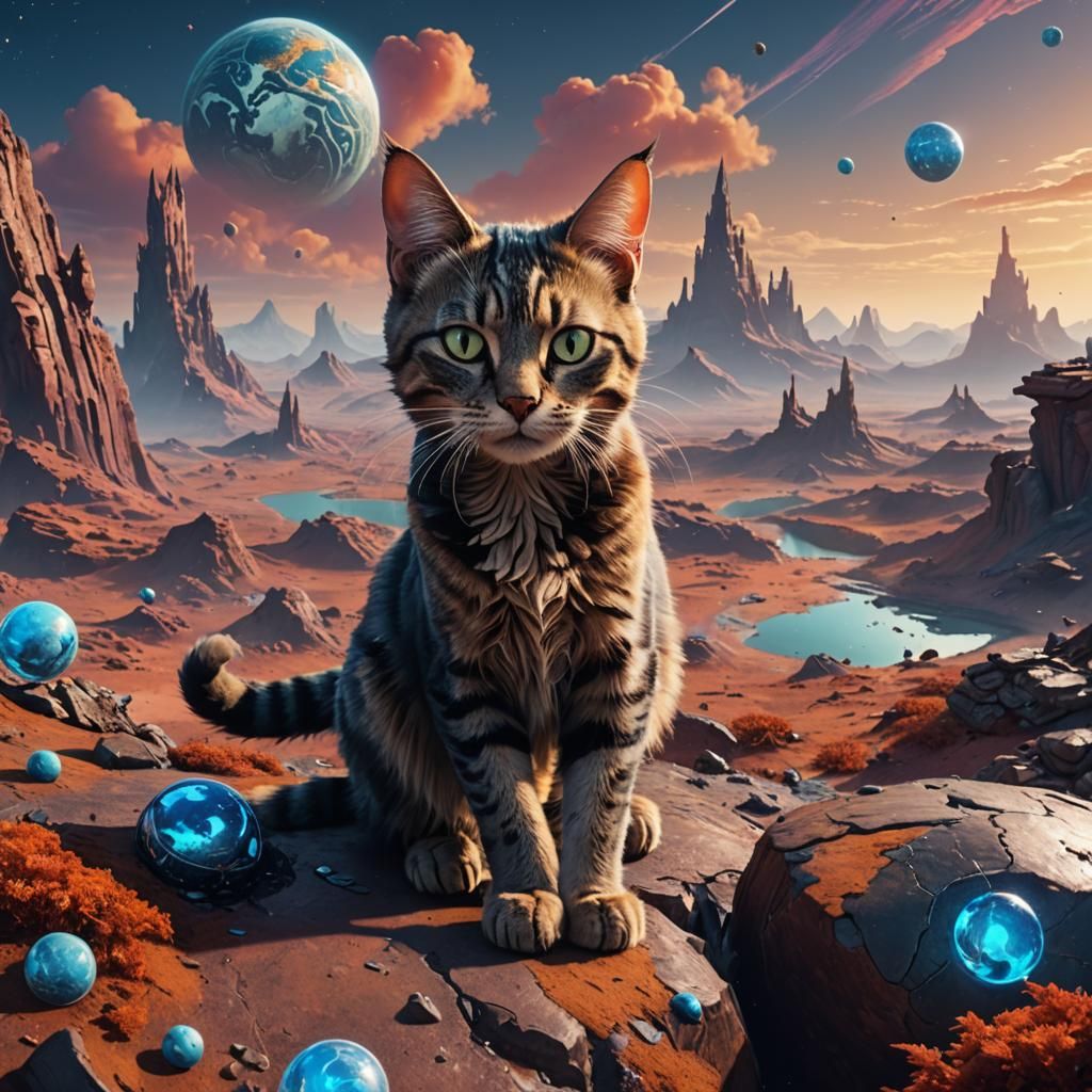 Cat and Stitch on a Planet: Fantasy Concept Art