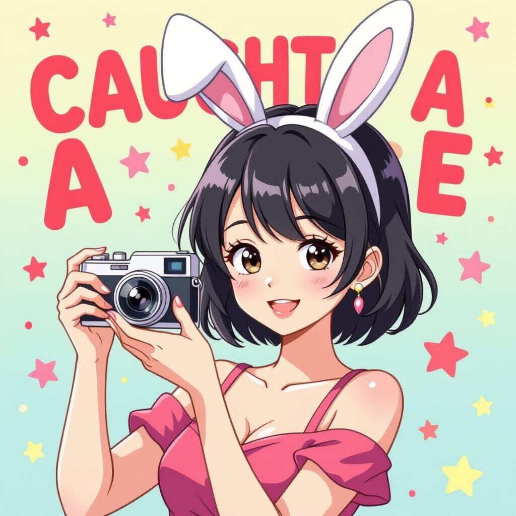 Japanese Woman with Rabbit Ears Taking a Photo