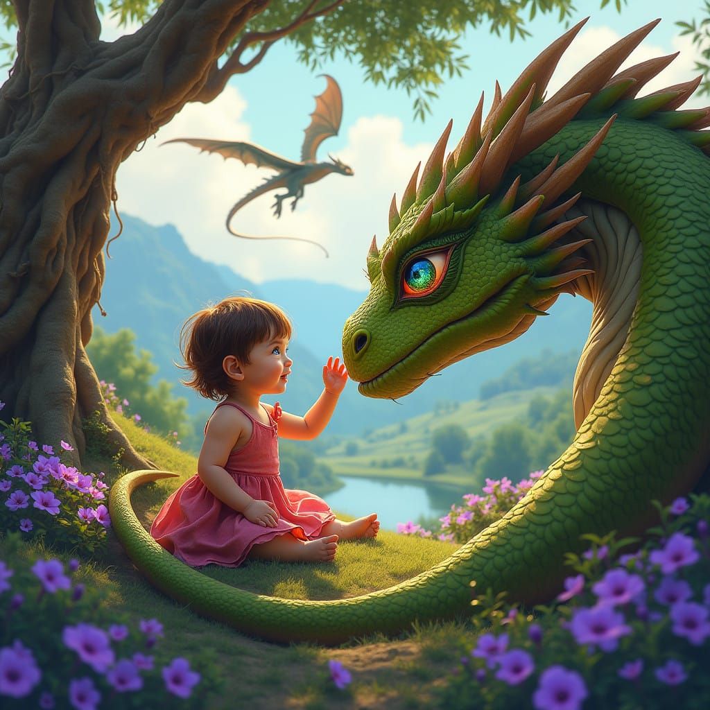Cherubic Girl in Wonder at Majestic Dragon