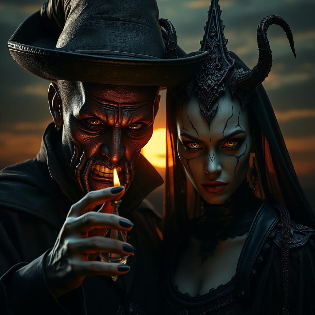 Dark Magician & Witch Portrait in Dramatic Studio Lighting
