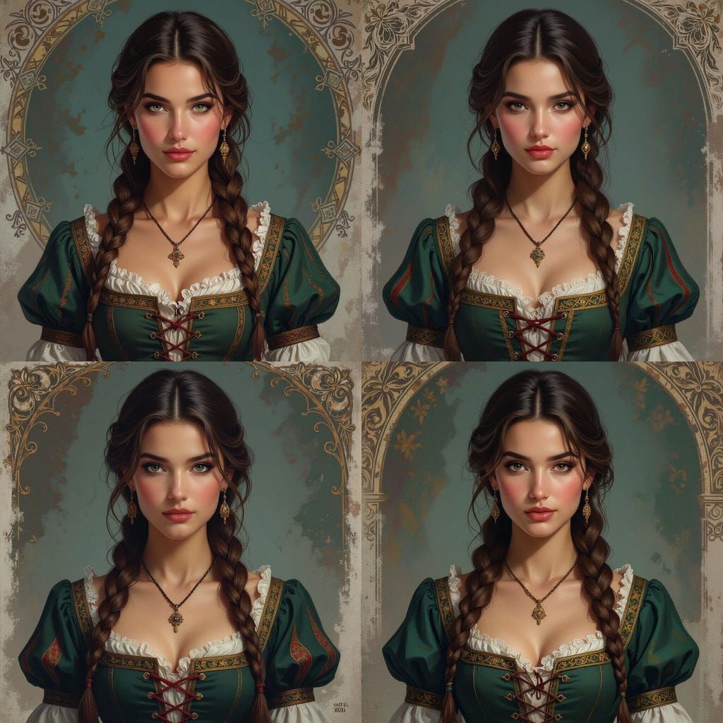 Etching of Muscular Hungarian Woman in 11th Century Attire