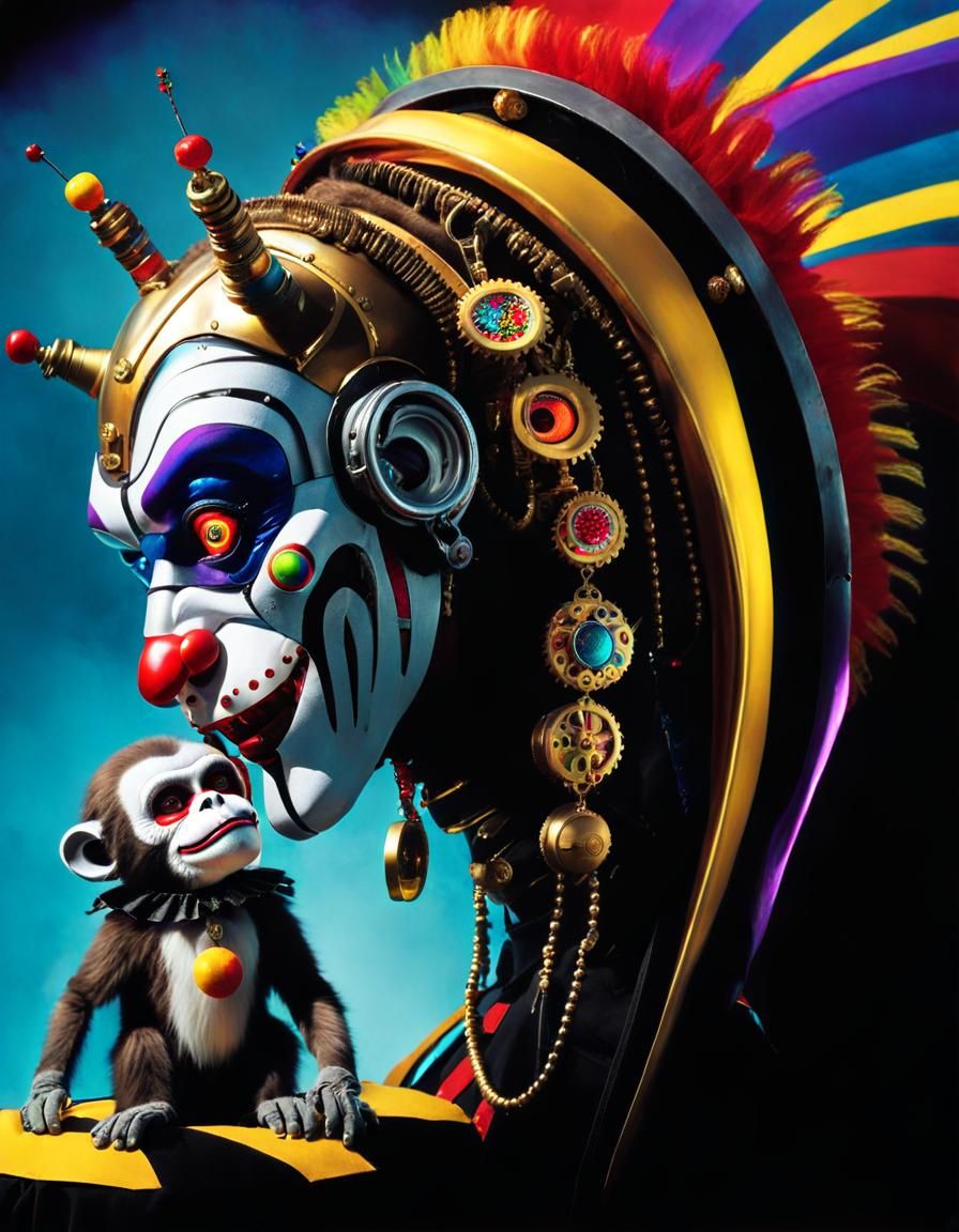 Surreal Robot Clown and Circus Monkey