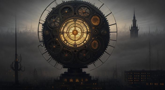 Mechanical Bloom in Abandoned Cityscape: A Surrealist Vision