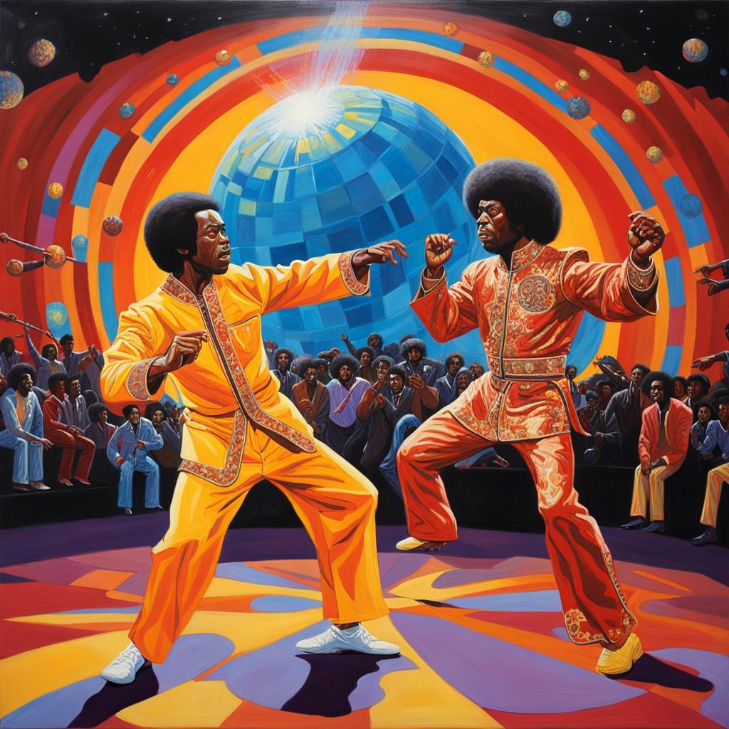 Kung Fu Battle on Soul Train in Oil Painting Style