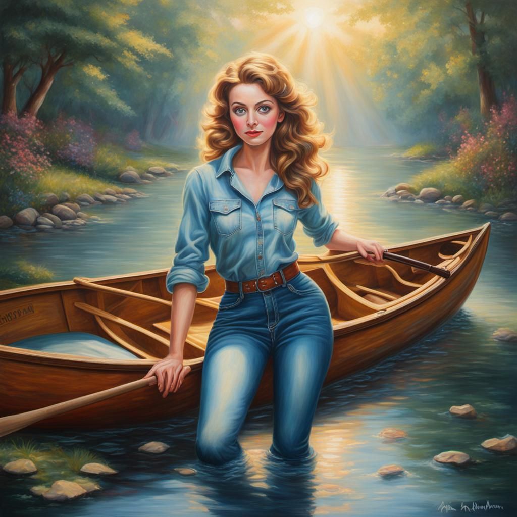 Woman lake canoe