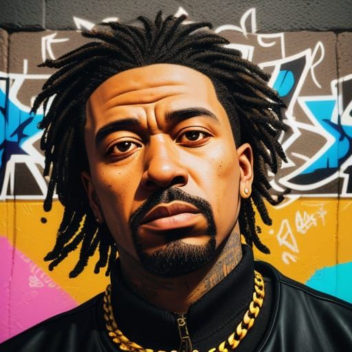 Hip Hop Icon Pressa Poo in Vibrant Street Art Style