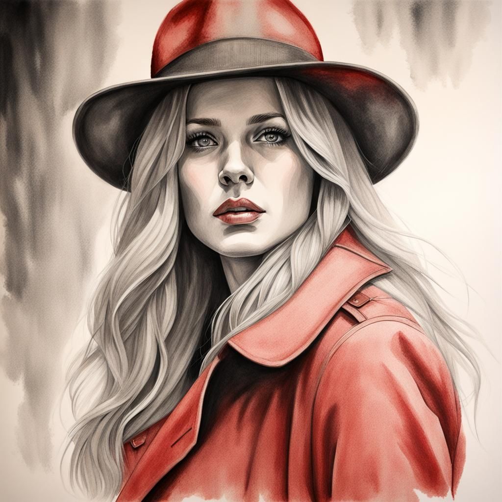 Film Noir Pencil Drawing of a Blond Woman