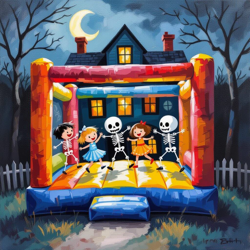 Skeleton Children Play in Haunted Bouncing House