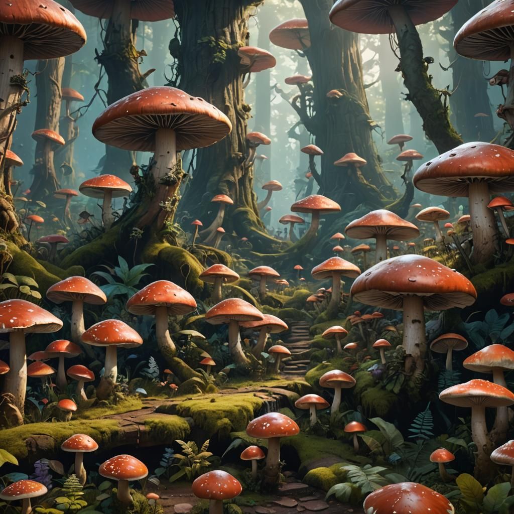 Enchanted Forest of Giant Mushrooms: Fantasy Concept Art