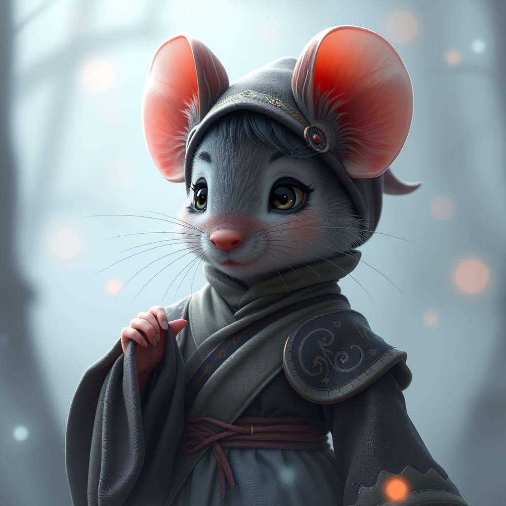 Adorable Shy Mouse in Misty Anime Style