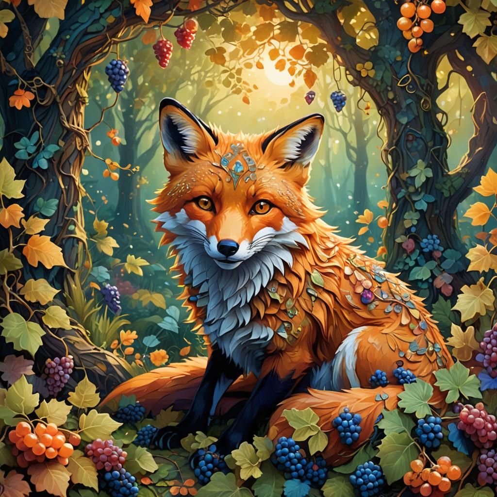 Colorful Fox Feast in Whimsical Forest