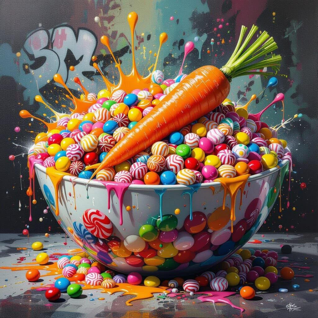 Giant Candy Bowl with Carrot, Graffiti Art Style