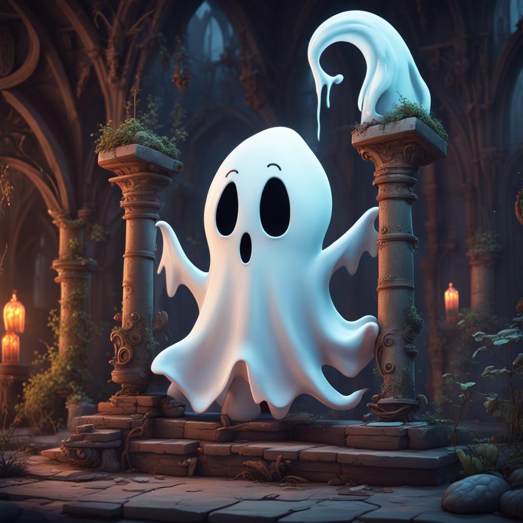 Cartoon Ghost in Detailed Matte Painting