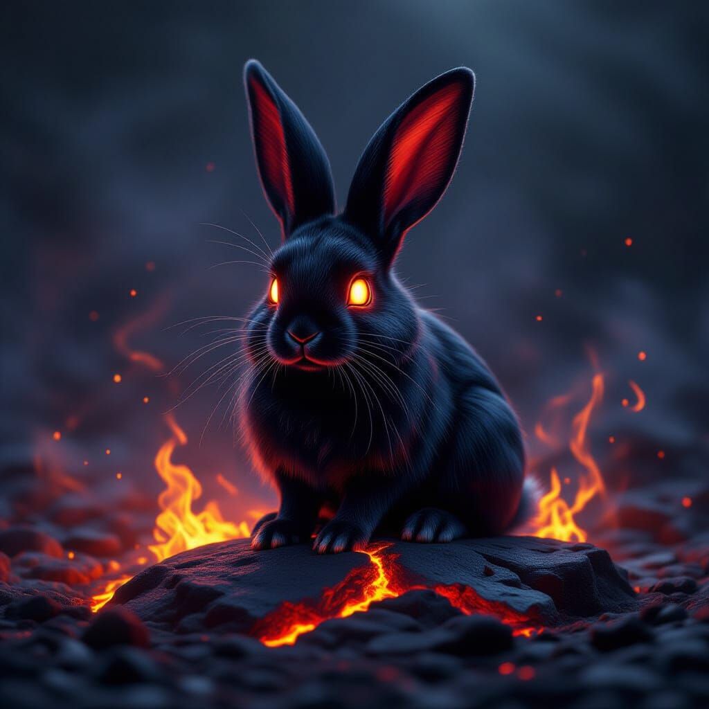 Demonic Black Rabbit on Lava Rock
