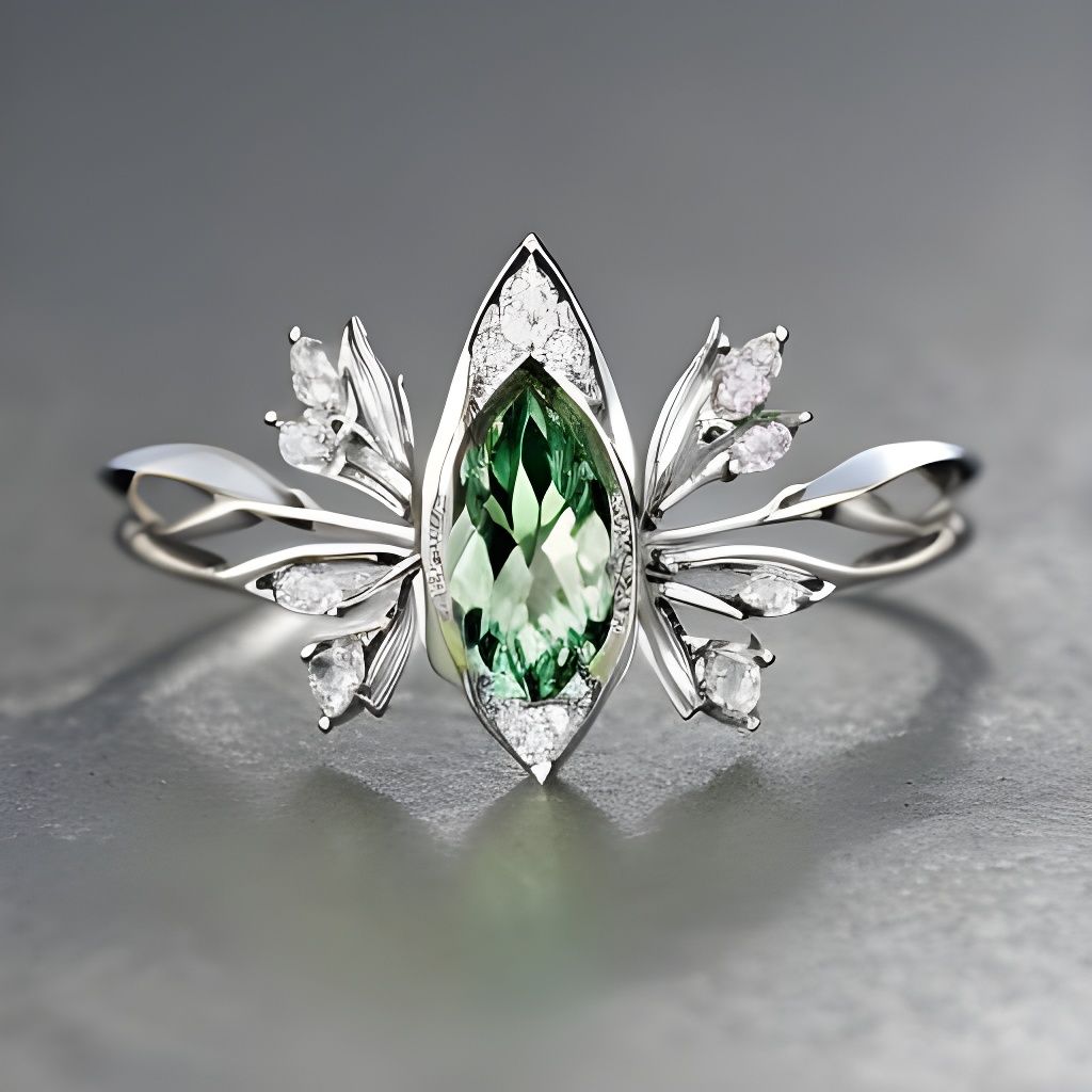 Elven Crown with Green Kunzites in Art Nouveau Style