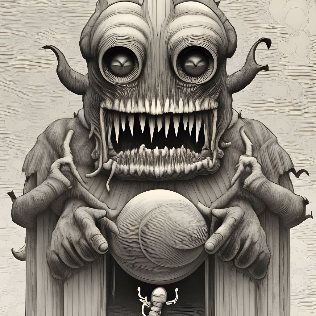 Detailed Monster Portrait in Pen and Ink Style