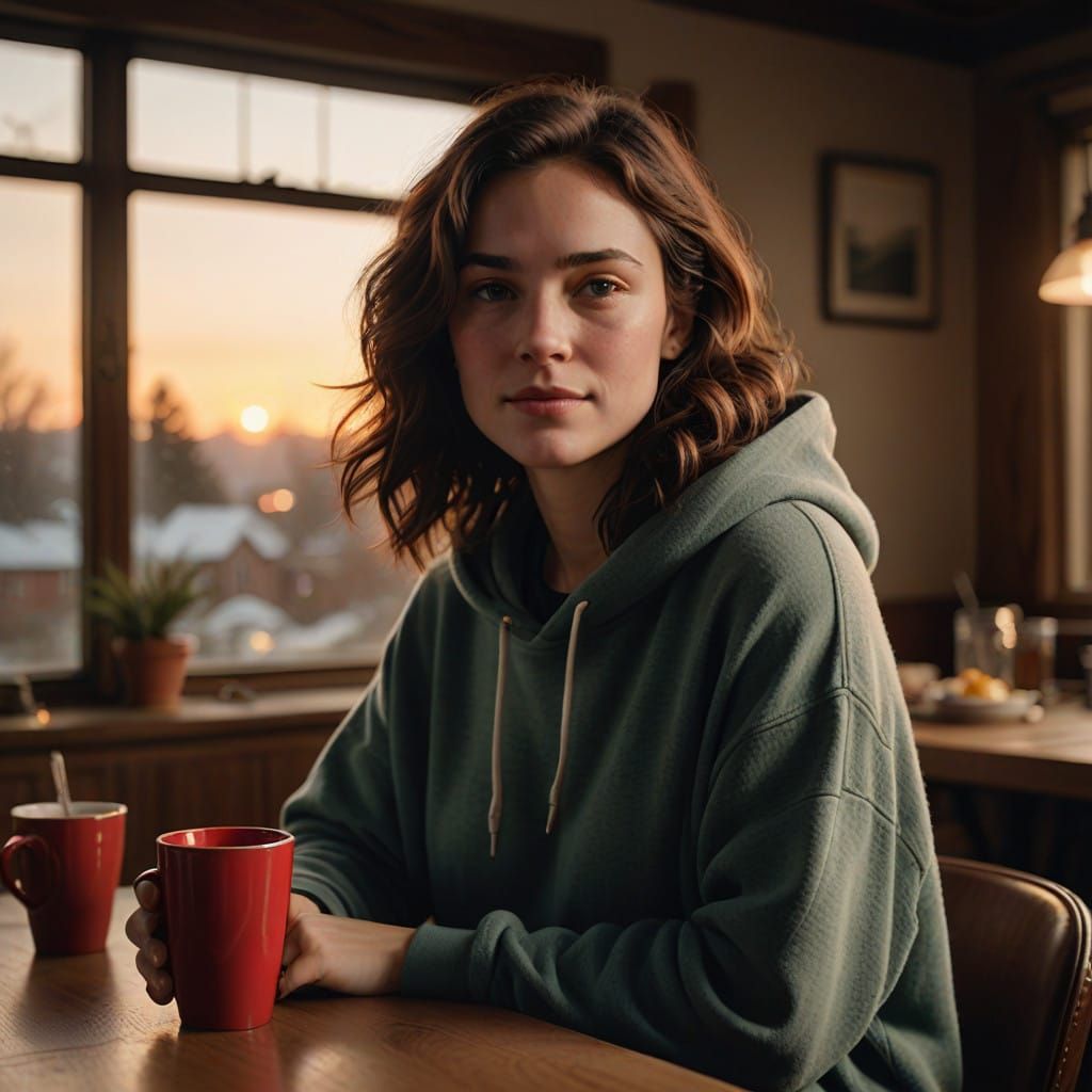 Beautiful Brown-Haired Woman in Cozy Home Setting